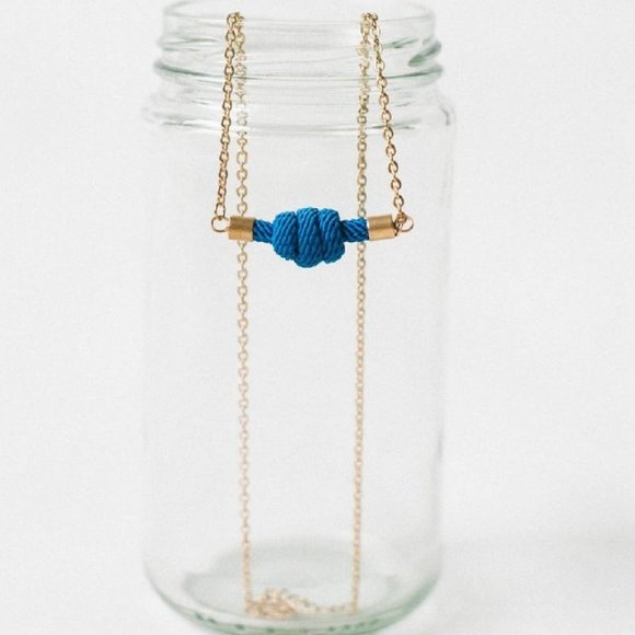 Rose Gold Blue Be Bold Tie Knot Necklace: Reminder of Courage and Strength - Picture 5 of 5